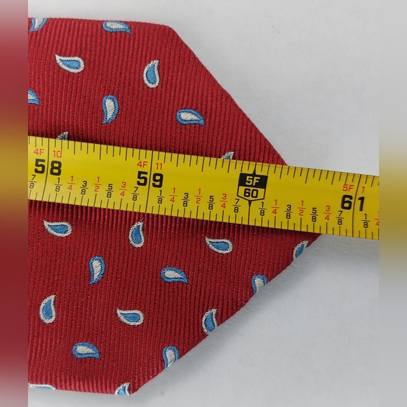 Brooks Brothers Makers Repp Tie Mens 60.75"x3.75" Red Blue Raindrops Pure Silk - Picture 2 of 5